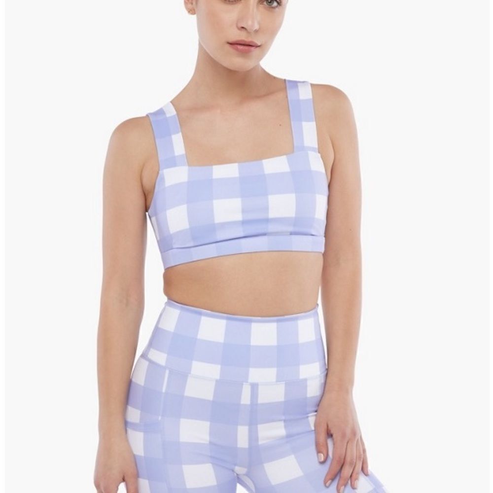 JustFab Square Neck Sports Gingham Lavender Bra size M NWT - Picture 4 of 9